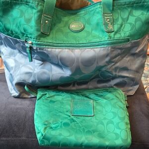 Coach Green and Blue Signature Tote Set
